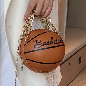 Cute Tan Basketball Mini Novelty Bag with Gold Chain